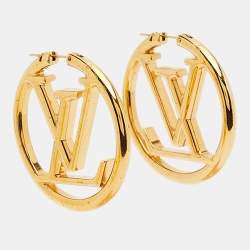Pre Owned Louis Vuitton Louise Gold Tone Hoop Earrings 