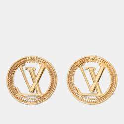 Pre Owned أقراط لوي فيتون لويز المتلألئة مطعمة بالكريستال ذهبي اللون