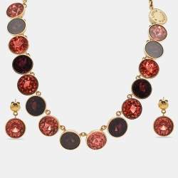 Pre Owned Louis Vuitton Over the Rainbow Crystal Gold Tone Necklace Earrings & Ring Set