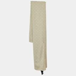 Pre Owned Louis Vuitton Beige Monogram Jacquard Wool Classic Scarf