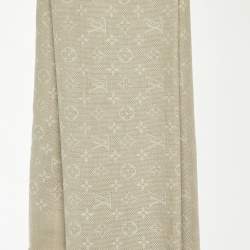 Pre Owned Louis Vuitton Beige Monogram Jacquard Wool Classic Scarf