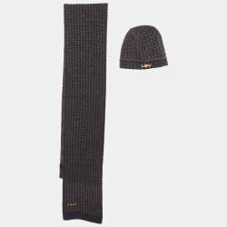 مملوكة مسبقًا Louis Vuitton Blue Mohair Wool Logo Detail Scarf and Beanie Set 