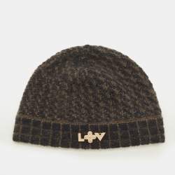 Pre Owned Louis Vuitton Blue Mohair Wool Logo Detail Scarf and Beanie Set 