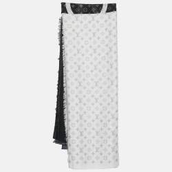 Pre Owned شال لوي فيتون مونوغرامي أسود ورصاصي من مزيج الكشمير