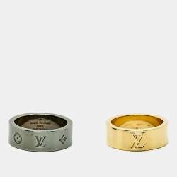 Pre Owned Louis Vuitton LV Instinct Gold Tone/Gunmetal Tone Set of 2 Ring Size 62
