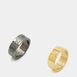 Pre Owned Louis Vuitton LV Instinct Gold Tone/Gunmetal Tone Set of 2 Ring Size 62
