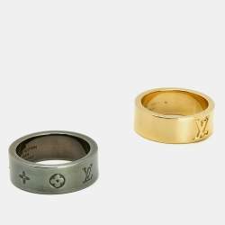 Pre Owned Louis Vuitton LV Instinct Gold Tone/Gunmetal Tone Set of 2 Ring Size 62
