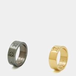 Pre Owned Louis Vuitton LV Instinct Gold Tone/Gunmetal Tone Set of 2 Ring Size 62