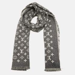Pre Owned Louis Vuitton Grey Monogram Jacquard Denim Shawl