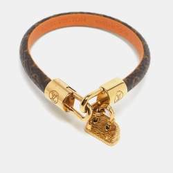 Pre Owned سوار لويس فيتون ألوان بنية مونوغرام قماش معدن لون ذهبي ألما