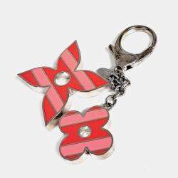 Pre Owned Louis Vuitton Sweet Stripe Flower Silver Keychain