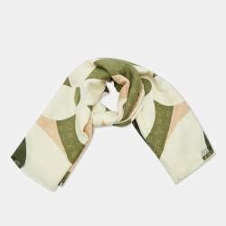 Pre Owned Louis Vuitton Green/Beige Monogram Kaleidogram Silk & Wool Shawl
