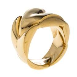 Pre Owned Louis Vuitton Gold Tone Chunky Ring Size 57