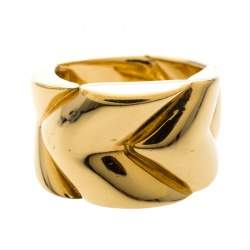Pre Owned Louis Vuitton Gold Tone Chunky Ring Size 57