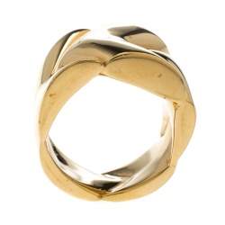 Pre Owned Louis Vuitton Gold Tone Chunky Ring Size 57