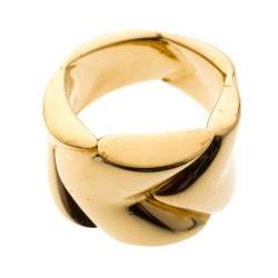 Pre Owned Louis Vuitton Gold Tone Chunky Ring Size 57