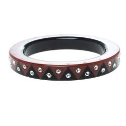 مملوكة مسبقًا Louis Vuitton Black & Red Resin Crystal Zig Zag Wide Bangle Bracelet