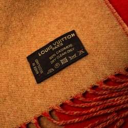 مملوكة مسبقًا Louis Vuitton Red and Camel Cashmere Fringe Trim Baroda Scarf