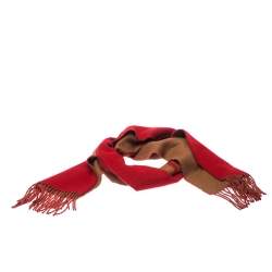 مملوكة مسبقًا Louis Vuitton Red and Camel Cashmere Fringe Trim Baroda Scarf