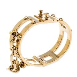 Pre Owned Louis Vuitton Lock Me Frame Gold Tone Cuff Bracelet
