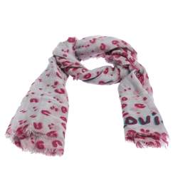 مملوكة مسبقًا وشاح لوي فيتون حرير كشمير مطبوع  باللون الرصاصي والوردي