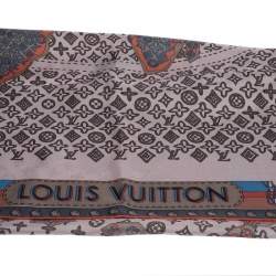 Pre Owned Louis Vuitton Pale Pink Monogram World Map Print Silk Square Scarf