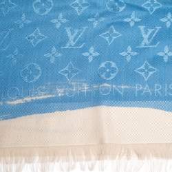 Pre Owned Louis Vuitton Blue Wool & Silk Monogram Arty Shawl