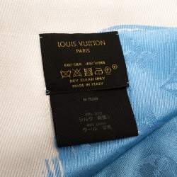 Pre Owned Louis Vuitton Blue Wool & Silk Monogram Arty Shawl