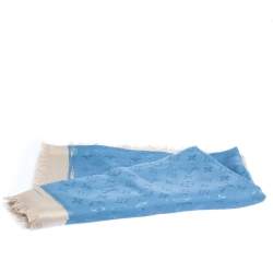 Pre Owned Louis Vuitton Blue Wool & Silk Monogram Arty Shawl