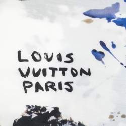 Pre Owned Louis Vuitton White Gouache Print Cotton Silk Square Scarf