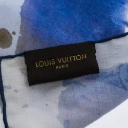 Pre Owned Louis Vuitton White Gouache Print Cotton Silk Square Scarf