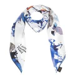 Pre Owned Louis Vuitton White Gouache Print Cotton Silk Square Scarf