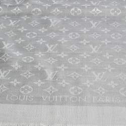 Pre Owned Louis Vuitton Pearl Grey Monogram Denim Shawl