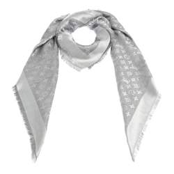 Pre Owned Louis Vuitton Pearl Grey Monogram Denim Shawl