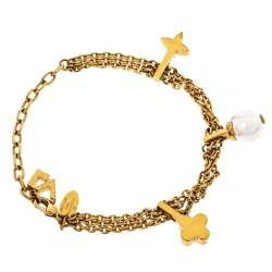 مملوكة مسبقًا Louis Vuitton Faux Pearl Charm Gold Tone Chain Link Bracelet
