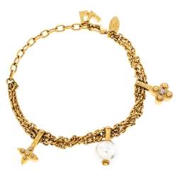 Louis Vuitton Faux Pearl Charm Gold Tone Chain Link Bracelet Louis Vuitton | TLC
