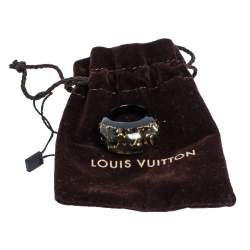 Pre Owned Louis Vuitton Black Resin Gold Tone Monogram Inclusion Ring Size 54.5 