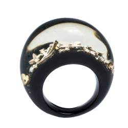 Pre Owned Louis Vuitton Black Resin Gold Tone Monogram Inclusion Ring Size 54.5 