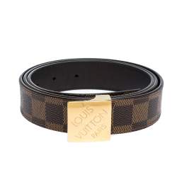 Pre Owned Louis Vuitton Damier Ebene Canvas Logo Buckle Belt 100CM