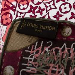 Pre Owned Louis Vuitton Burgundy Ombre Monogram Map Silk Square Scarf