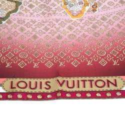 Pre Owned Louis Vuitton Burgundy Ombre Monogram Map Silk Square Scarf
