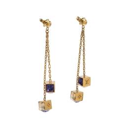Pre Owned Louis Vuitton Gamble Crystal Gold Tone Long Drop Earrings
