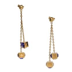 Pre Owned Louis Vuitton Gamble Crystal Gold Tone Long Drop Earrings