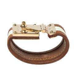 Pre Owned Louis Vuitton Beige Multicolor Monogram Canvas Leather S Lock Wide Cuff Bracelet