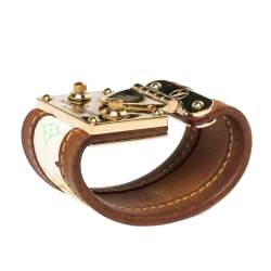 Pre Owned Louis Vuitton Beige Multicolor Monogram Canvas Leather S Lock Wide Cuff Bracelet