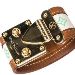 Pre Owned Louis Vuitton Beige Multicolor Monogram Canvas Leather S Lock Wide Cuff Bracelet