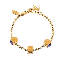 Pre Owned Louis Vuitton Gamble Crystal Gold Tone Bracelet 19 cm