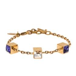 Pre Owned Louis Vuitton Gamble Crystal Gold Tone Bracelet 19 cm
