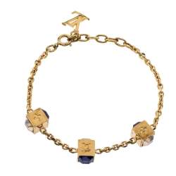 Pre Owned Louis Vuitton Gamble Crystal Gold Tone Bracelet