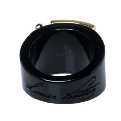 Pre Owned Louis Vuitton Black Gold Tone Lock Me Bracelet and Ring Set